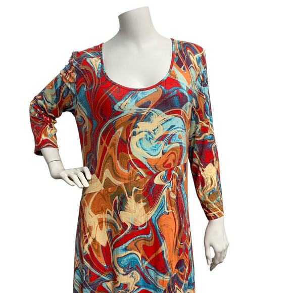 Colleen Lopez 3/4-Sleeve Knit Maxi Dress Women's XL Artsy Summer Beachy Vacation - Picture 2 of 11